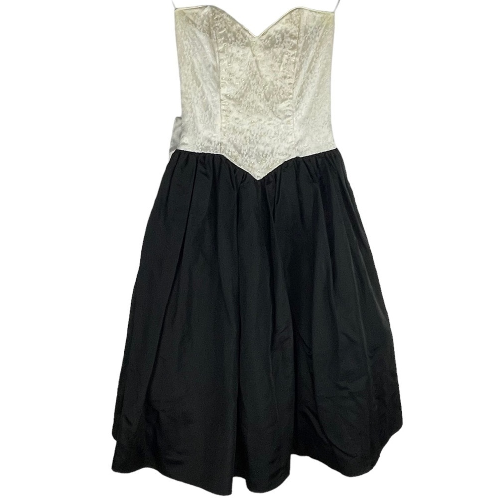 GUNNE SAX VINTAGE STRAPLESS SWEETHEART BASQUE WAIST BOW BACK 80S PROM DRESS - Picture 2 of 13